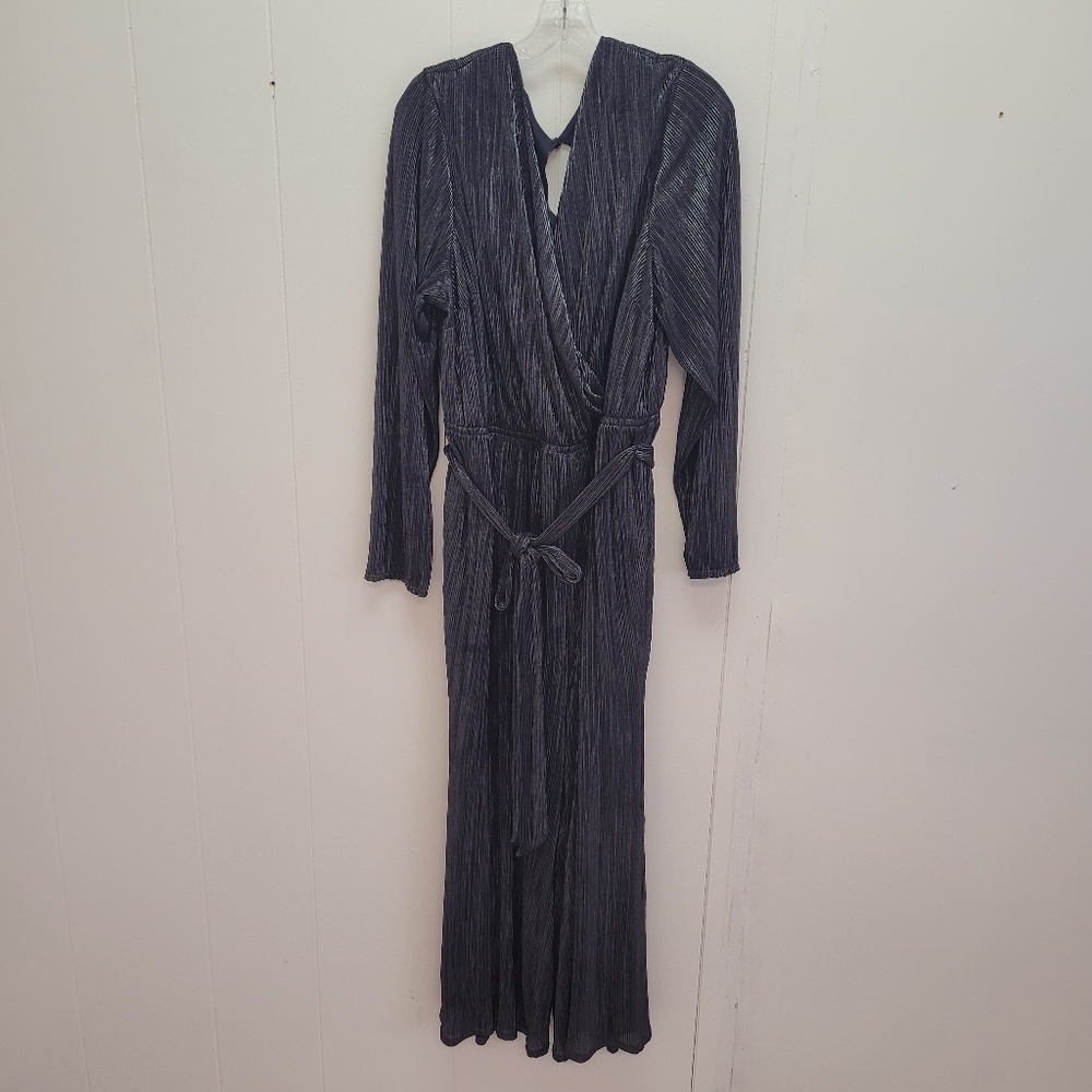 Lane Bryant Crinkled Foil Faux Wrap Wide Leg Jumpsuit